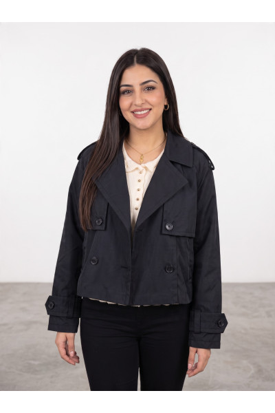 Trench Court Femme Style Croisé avec Col Tailleur & Patte Manches | Tunisie