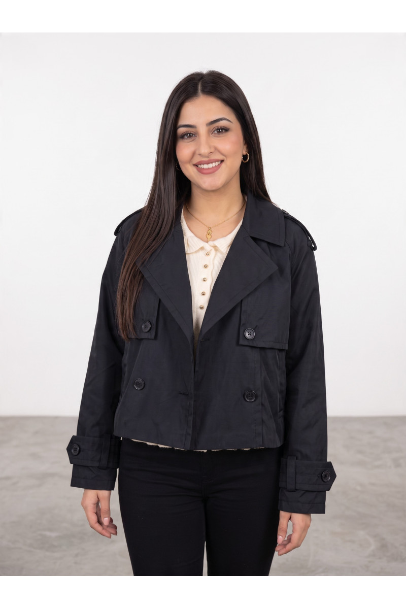 Trench Court Femme Style Croisé avec Col Tailleur & Patte Manches | Tunisie