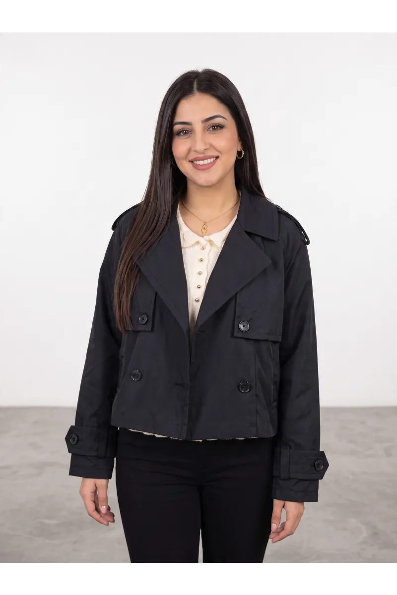 Trench Court Femme Style Croisé avec Col Tailleur & Patte Manches | Tunisie