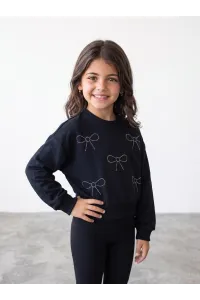 Sweatshirt Fille à Motifs Nœuds en Strass | Mode Enfant Tunisie
