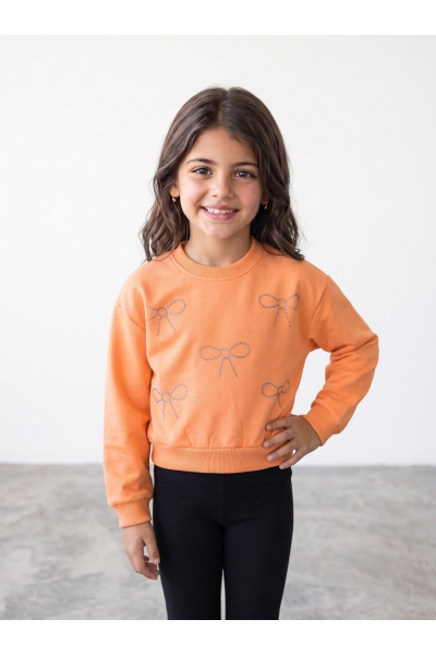 Sweatshirt Fille à Motifs Nœuds en Strass | Mode Enfant Tunisie