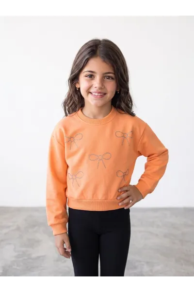 Sweatshirt Fille à Motifs Nœuds en Strass | Mode Enfant Tunisie