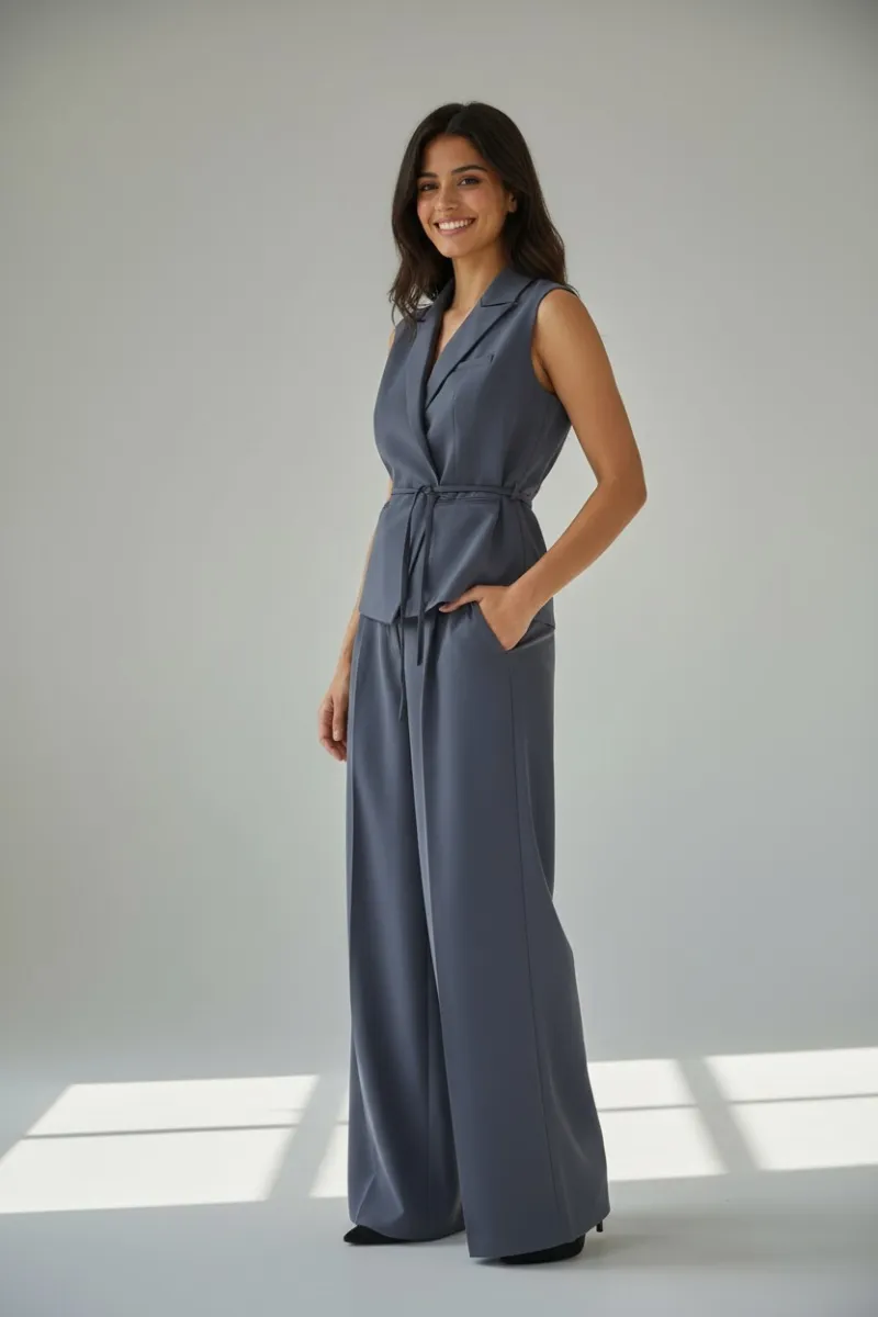 Ensemble femme blazer croisé et pantalon large élégant | Tunisie