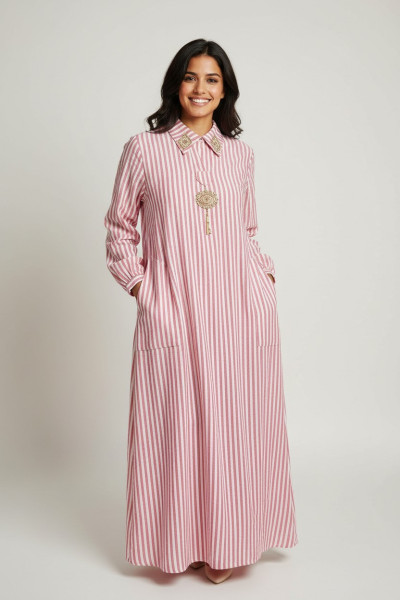 Jebba femme col chemise rayée motif œil élégante | Tunisie