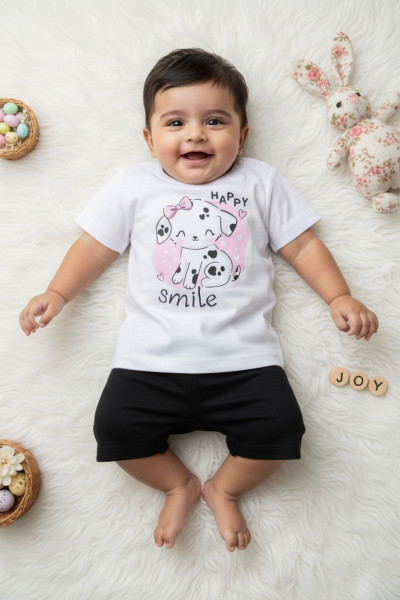 Ensemble Bébé Fille T-shirt Imprimé & Short | Mode Bébé Tunisie
