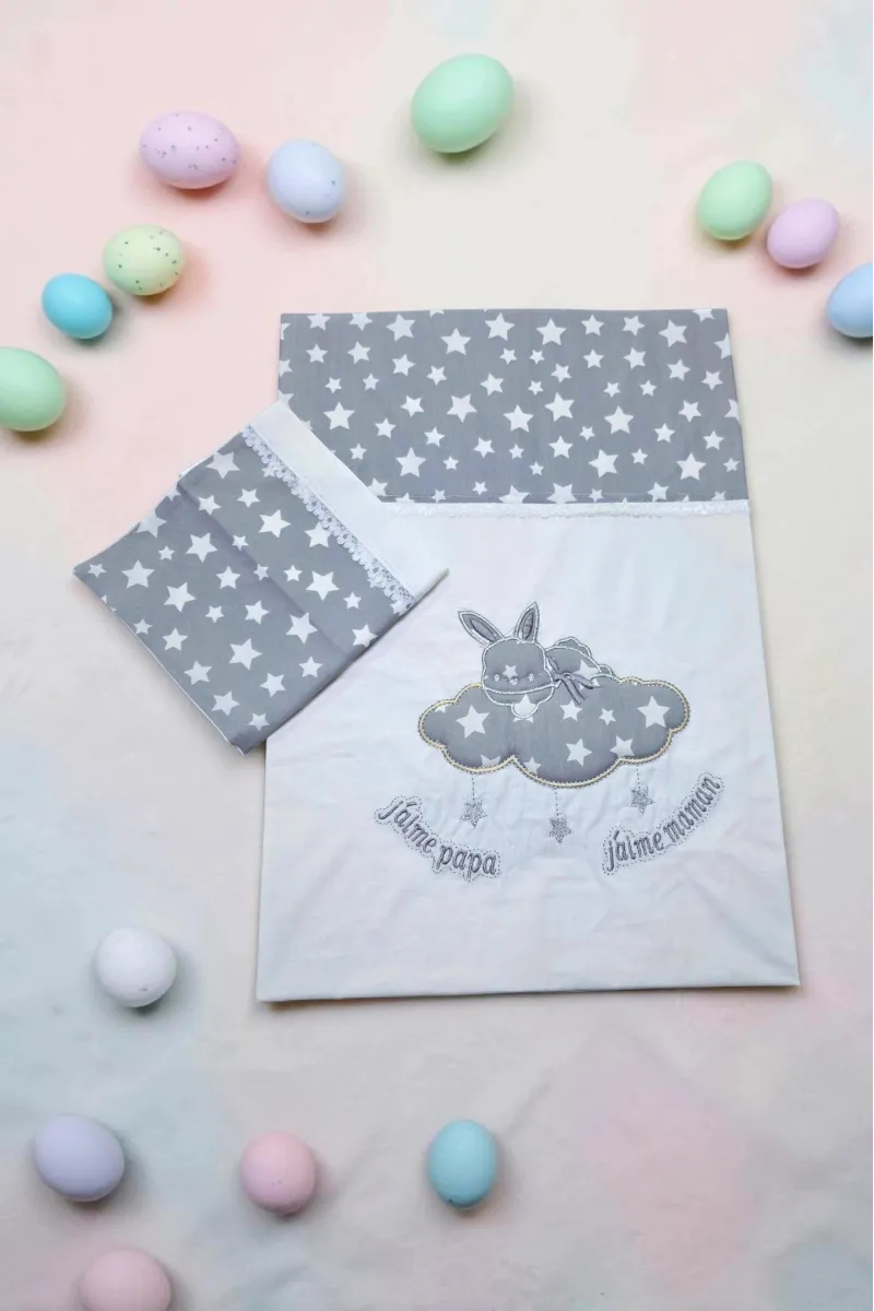 Drap de lit bébé lapin nuage avec taie coussin | Tunisie