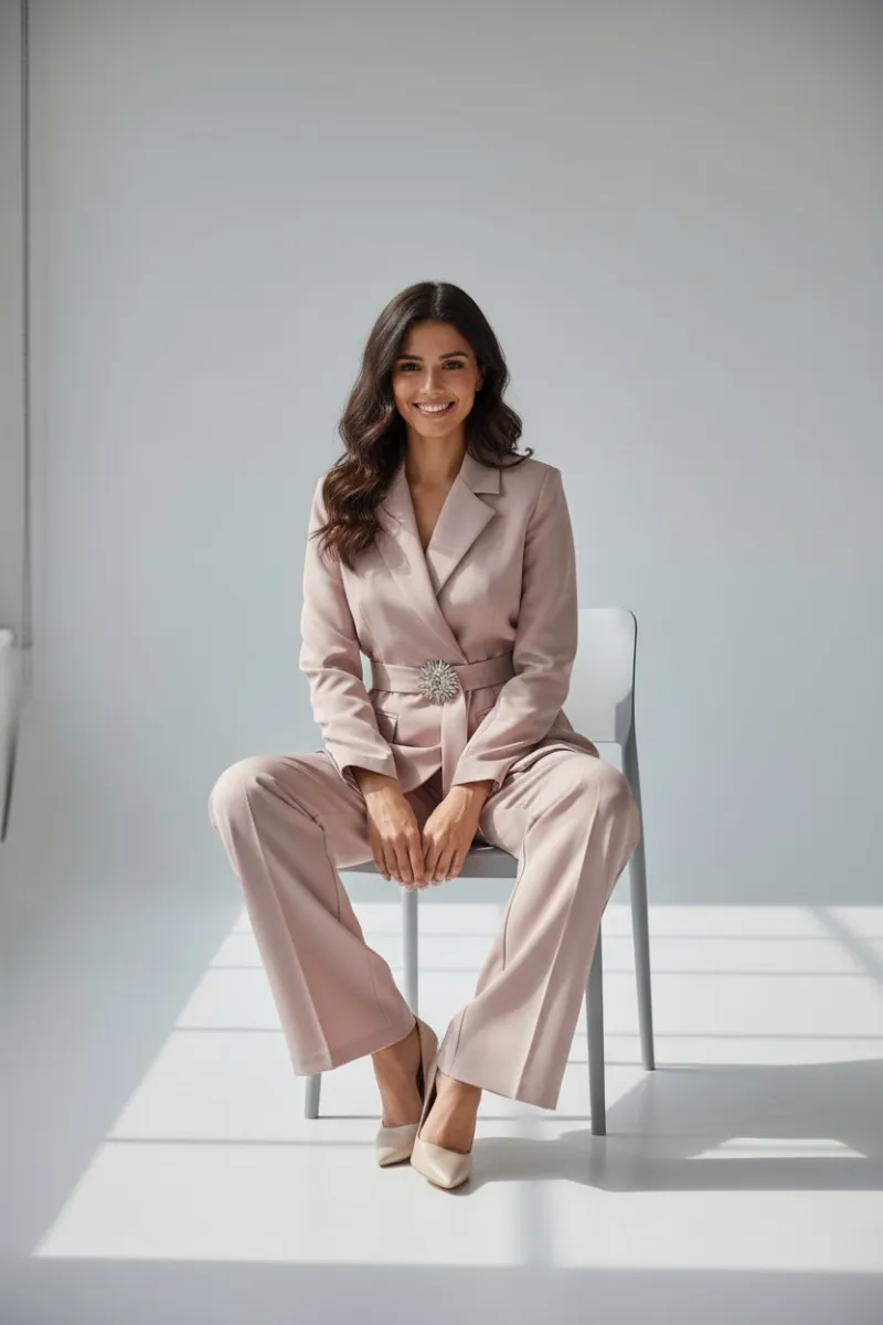 Ensemble femme blazer ceinturé et pantalon large chic | Tunisie