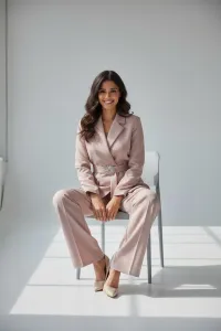 Ensemble femme blazer ceinturé et pantalon large chic | Tunisie