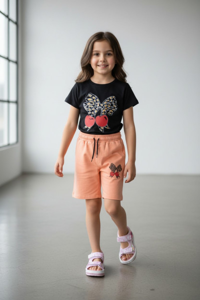 Ensemble fillette papillon & cerise avec short | Mode enfant Tunisie