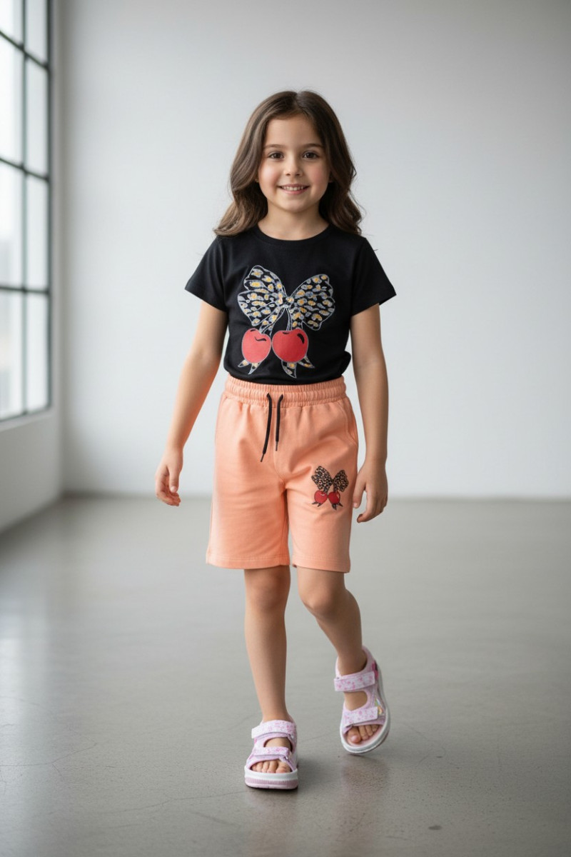 Ensemble fillette papillon & cerise avec short | Mode enfant Tunisie