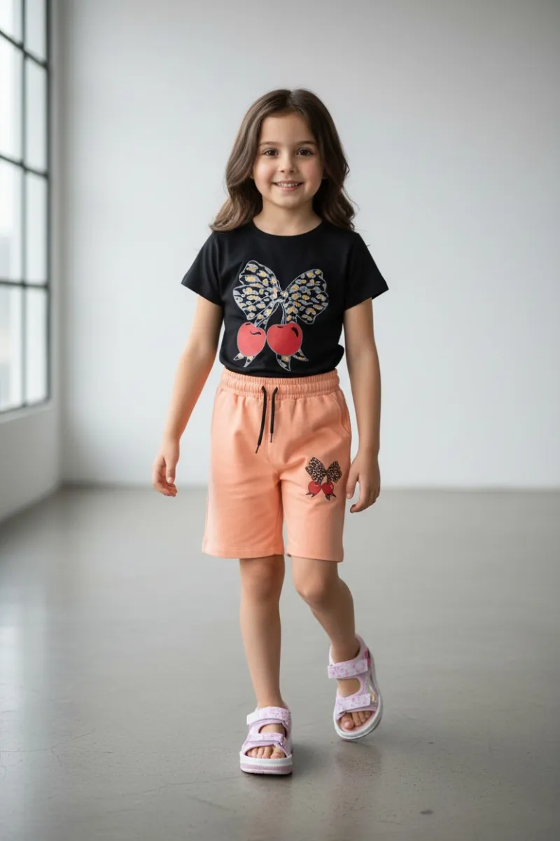 Ensemble fillette papillon & cerise avec short | Mode enfant Tunisie