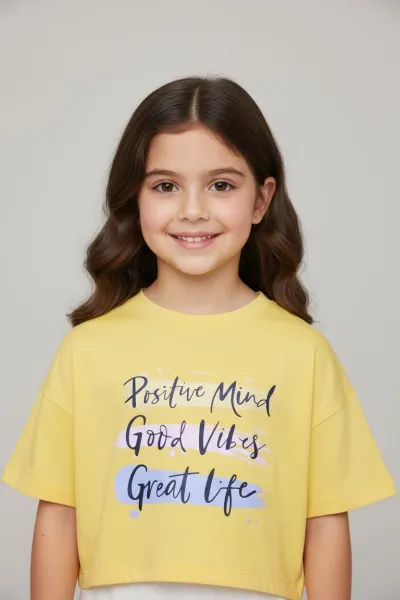 T-shirt Fillette Positive Mind Good Vibe Great Life | Vêtements Enfant Tunisie