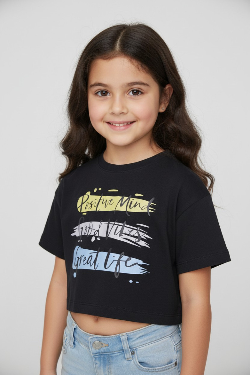 T-shirt Fillette Positive Mind Good Vibe Great Life | Vêtements Enfant Tunisie