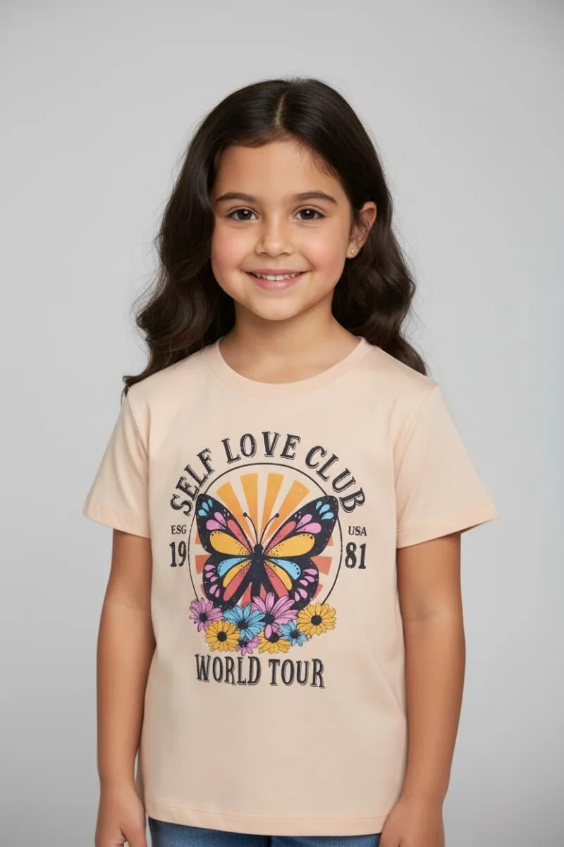T-shirt Fillette Papillon Self Love Club World Tour | Vêtements Enfant Tunisie